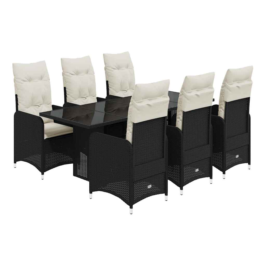 7-delige Bistroset met kussens poly rattan zwart is nu te koop bij PeponiXL, paradijselijk wonen!