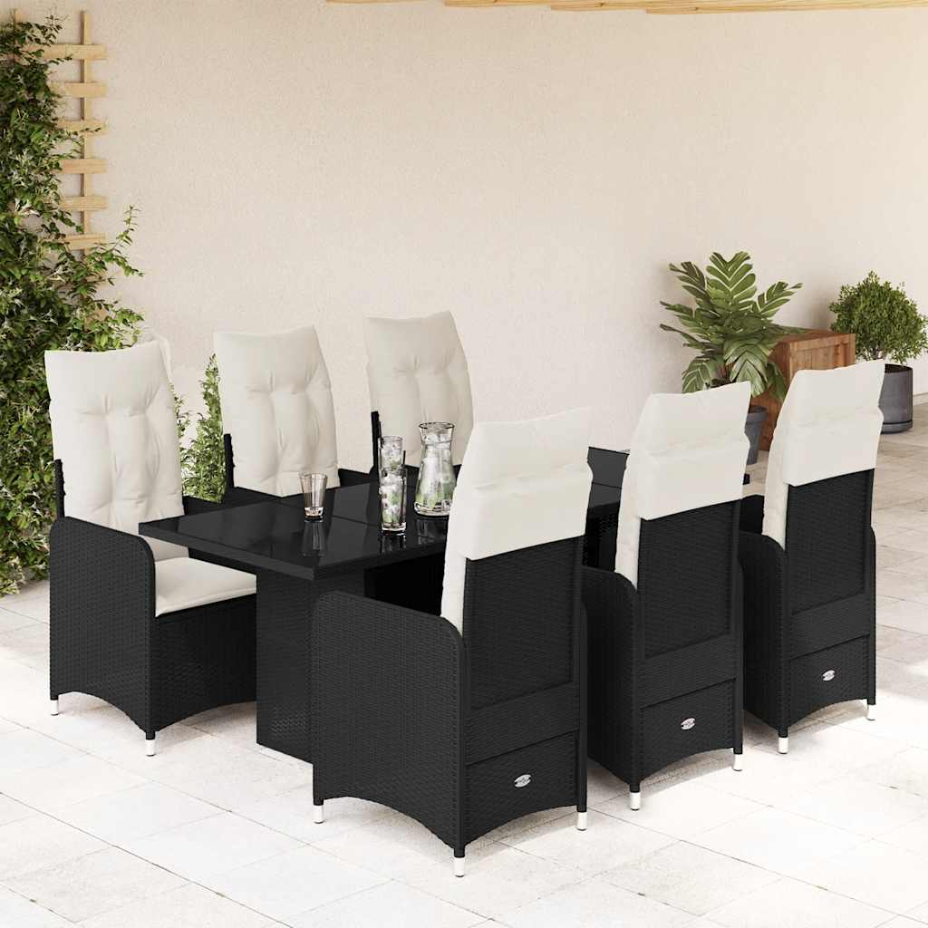 7-delige Bistroset met kussens poly rattan zwart is nu te koop bij PeponiXL, paradijselijk wonen!