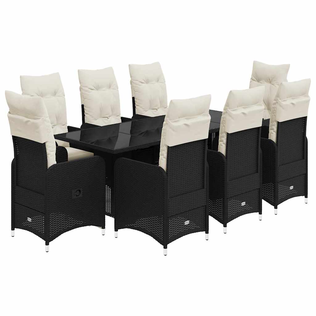 9-delige Bistroset met kussens poly rattan zwart is nu te koop bij PeponiXL, paradijselijk wonen!