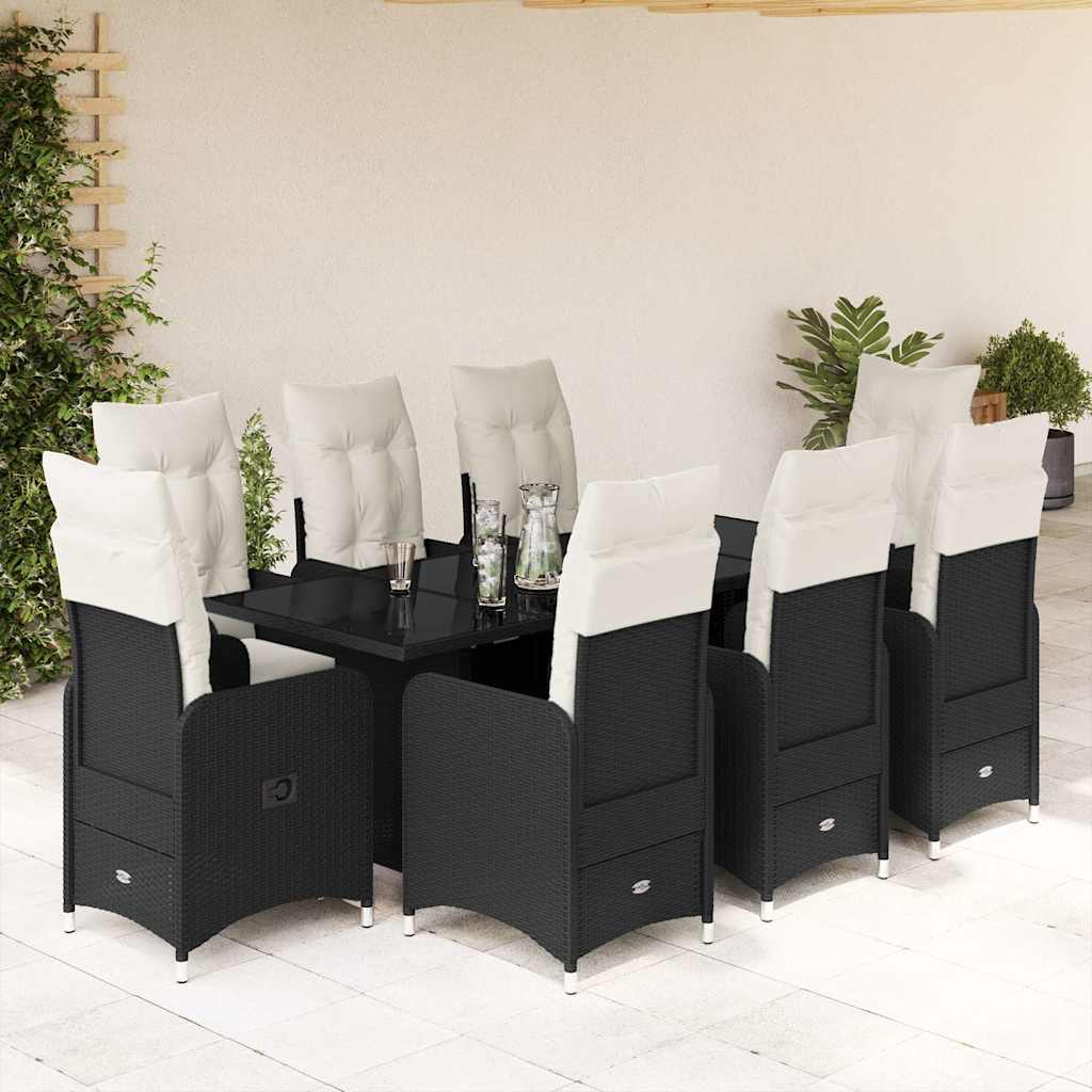 9-delige Bistroset met kussens poly rattan zwart is nu te koop bij PeponiXL, paradijselijk wonen!