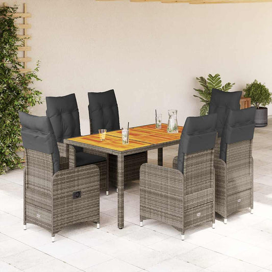 7-delige Bistroset met kussens poly rattan grijs is nu te koop bij PeponiXL, paradijselijk wonen!