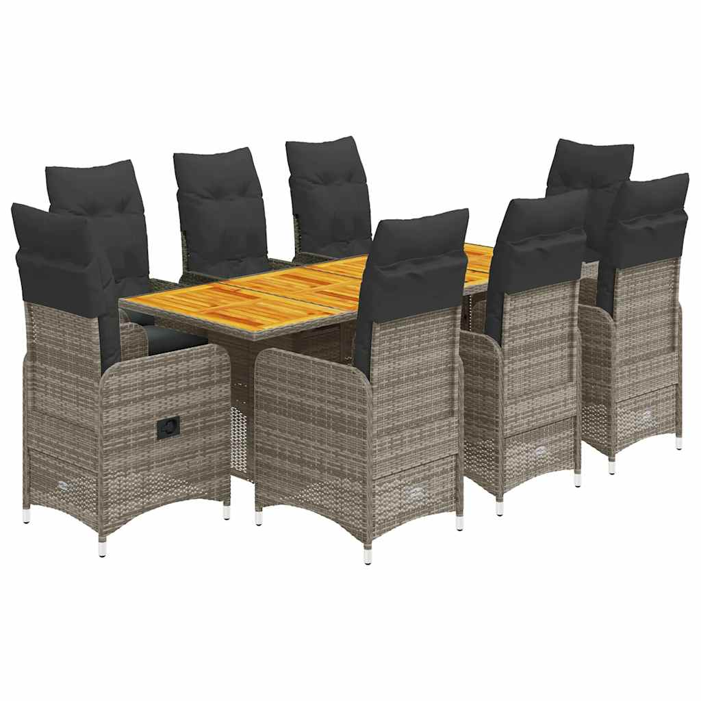 9-delige Bistroset met kussens poly rattan grijs is nu te koop bij PeponiXL, paradijselijk wonen!