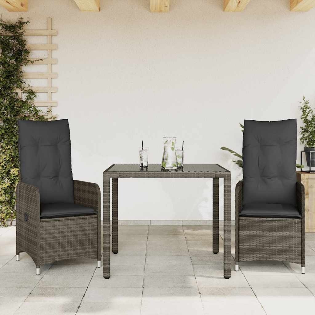 3-delige Bistroset met kussens poly rattan grijs is nu te koop bij PeponiXL, paradijselijk wonen!