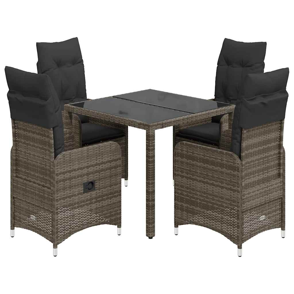 5-delige Bistroset met kussens poly rattan grijs is nu te koop bij PeponiXL, paradijselijk wonen!