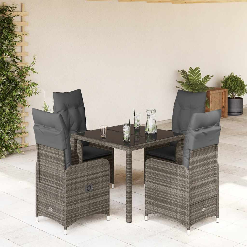 5-delige Bistroset met kussens poly rattan grijs is nu te koop bij PeponiXL, paradijselijk wonen!