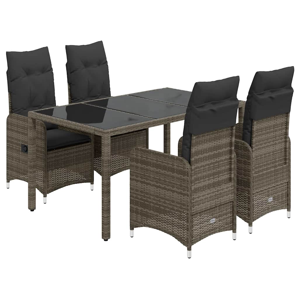 5-delige Bistroset met kussens poly rattan grijs is nu te koop bij PeponiXL, paradijselijk wonen!