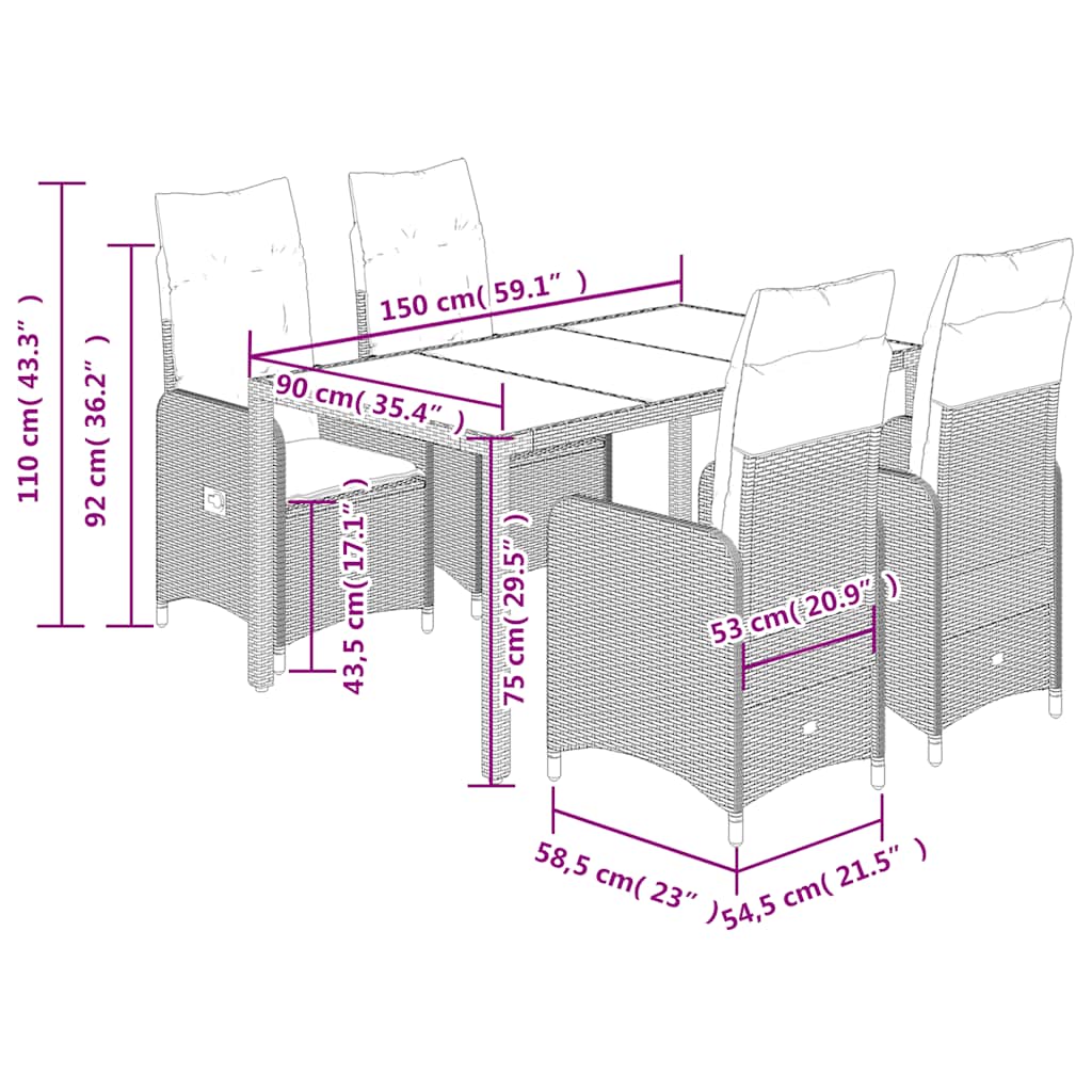 5-delige Bistroset met kussens poly rattan grijs is nu te koop bij PeponiXL, paradijselijk wonen!