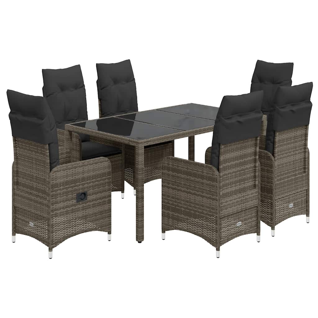 7-delige Bistroset met kussens poly rattan grijs is nu te koop bij PeponiXL, paradijselijk wonen!
