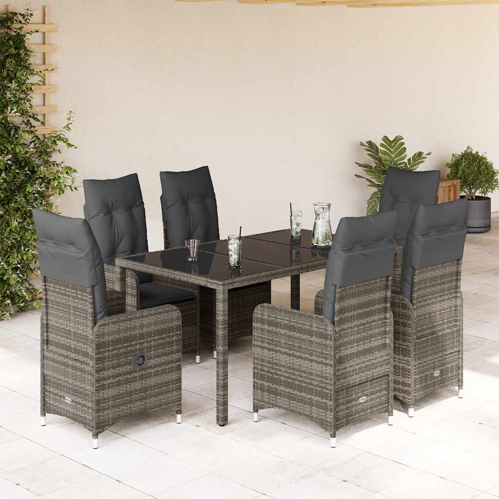 7-delige Bistroset met kussens poly rattan grijs is nu te koop bij PeponiXL, paradijselijk wonen!