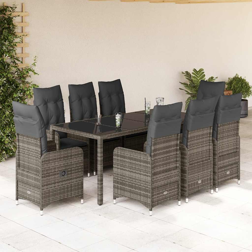 9-delige Bistroset met kussens poly rattan grijs is nu te koop bij PeponiXL, paradijselijk wonen!