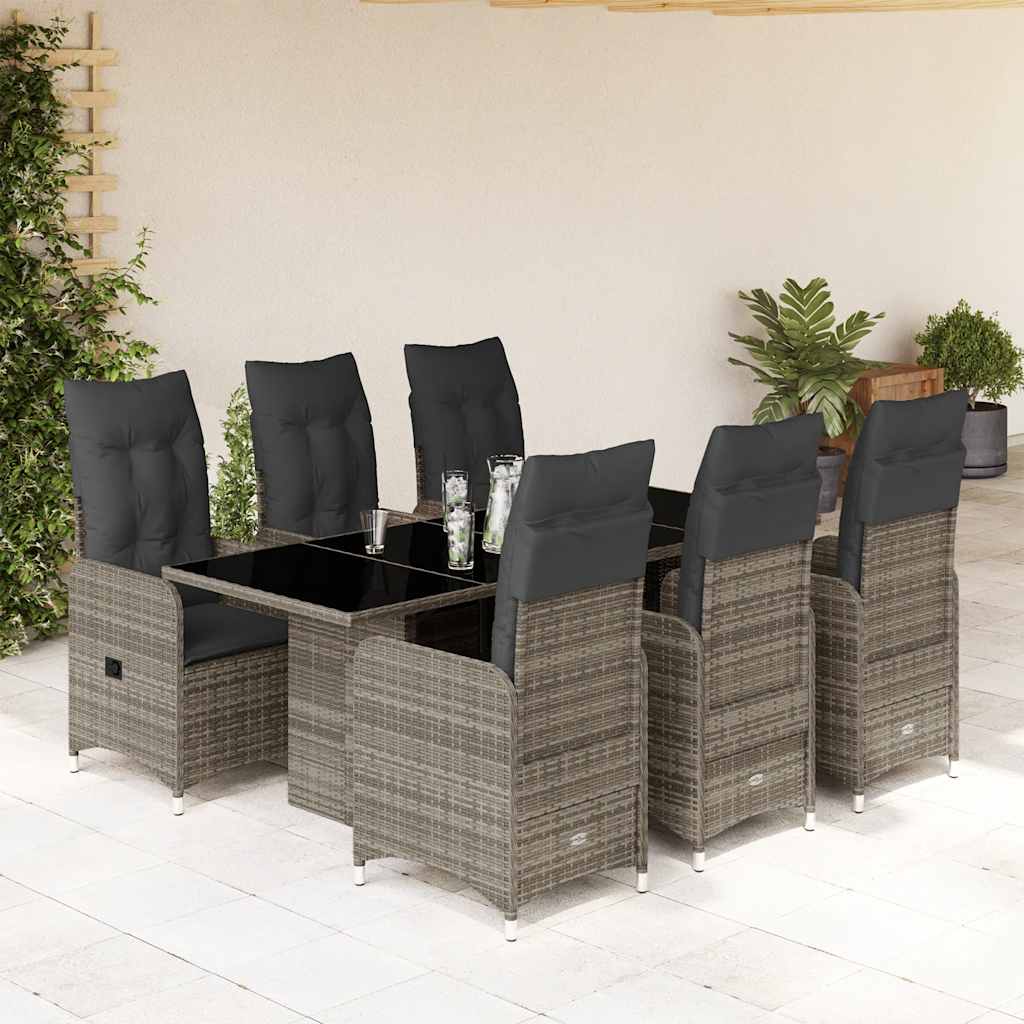 7-delige Bistroset met kussens poly rattan grijs is nu te koop bij PeponiXL, paradijselijk wonen!