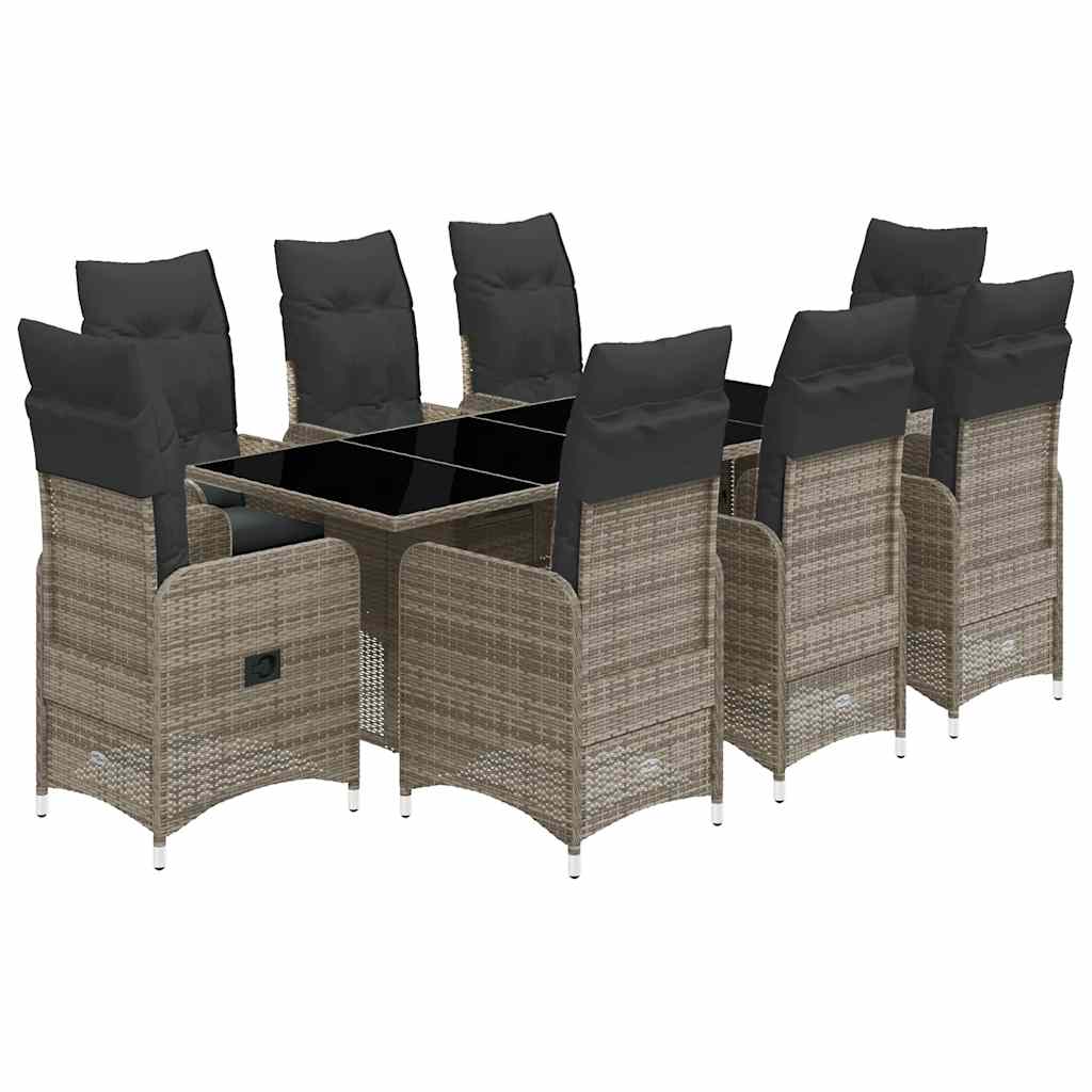 9-delige Bistroset met kussens poly rattan grijs is nu te koop bij PeponiXL, paradijselijk wonen!