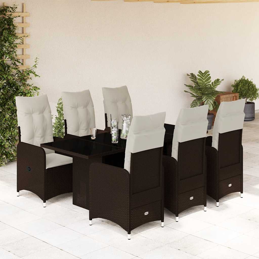 7-delige Bistroset met kussens poly rattan bruin is nu te koop bij PeponiXL, paradijselijk wonen!