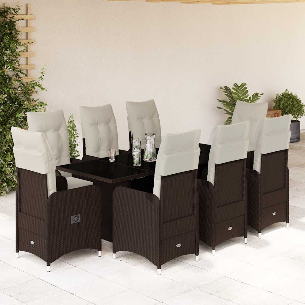 9-delige Bistroset met kussens poly rattan bruin is nu te koop bij PeponiXL, paradijselijk wonen!