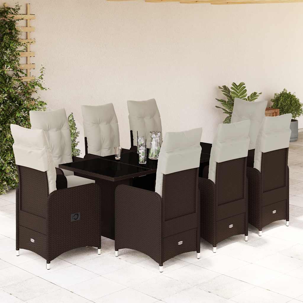 9-delige Bistroset met kussens poly rattan bruin is nu te koop bij PeponiXL, paradijselijk wonen!