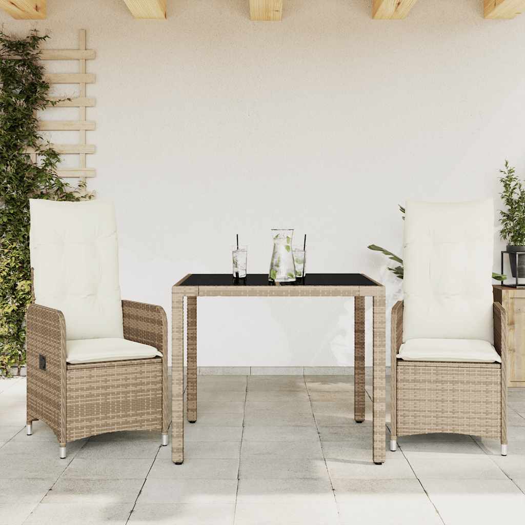 3-delige Bistroset met kussens poly rattan beige is nu te koop bij PeponiXL, paradijselijk wonen!