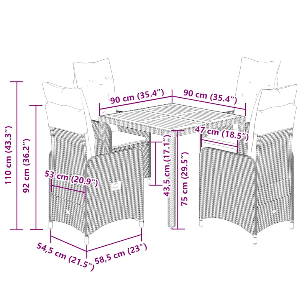 5-delige Bistroset met kussens poly rattan beige is nu te koop bij PeponiXL, paradijselijk wonen!