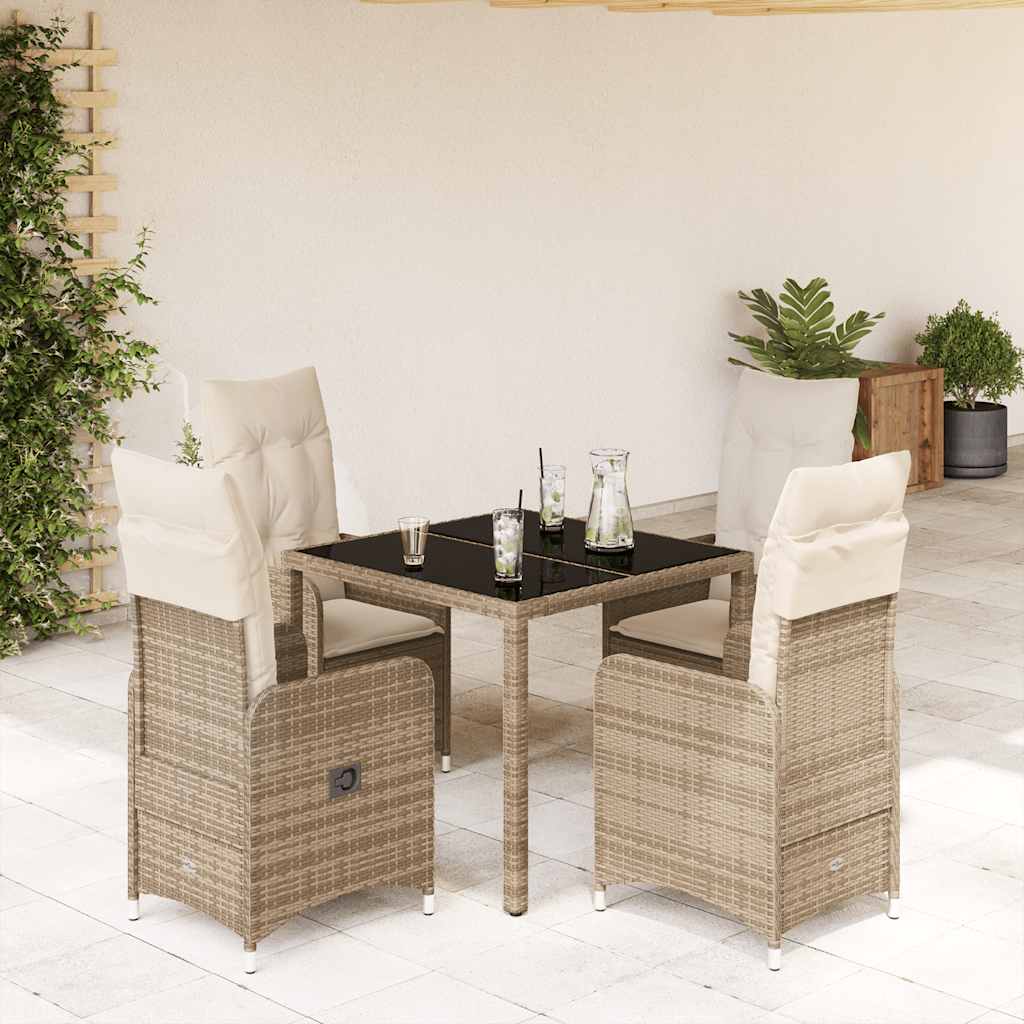 5-delige Bistroset met kussens poly rattan beige is nu te koop bij PeponiXL, paradijselijk wonen!