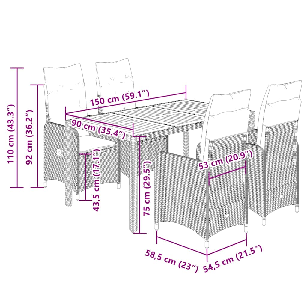 5-delige Bistroset met kussens poly rattan beige is nu te koop bij PeponiXL, paradijselijk wonen!
