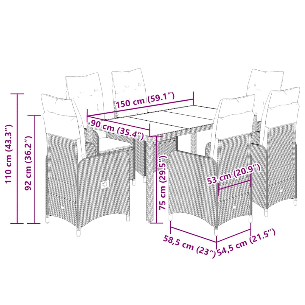 7-delige Bistroset met kussens poly rattan beige is nu te koop bij PeponiXL, paradijselijk wonen!