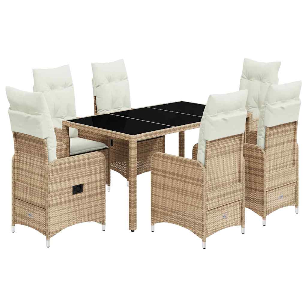 7-delige Bistroset met kussens poly rattan beige is nu te koop bij PeponiXL, paradijselijk wonen!