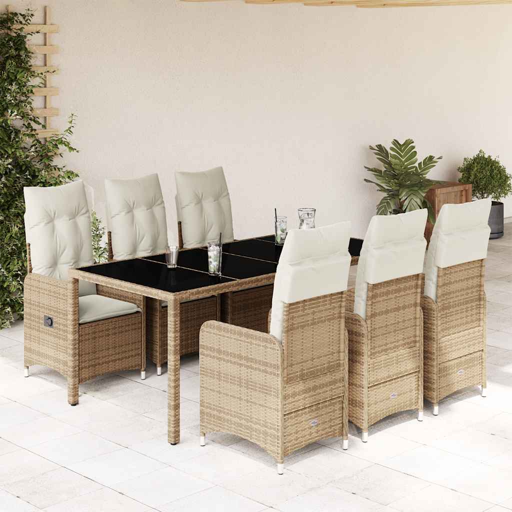 7-delige Bistroset met kussens poly rattan beige is nu te koop bij PeponiXL, paradijselijk wonen!