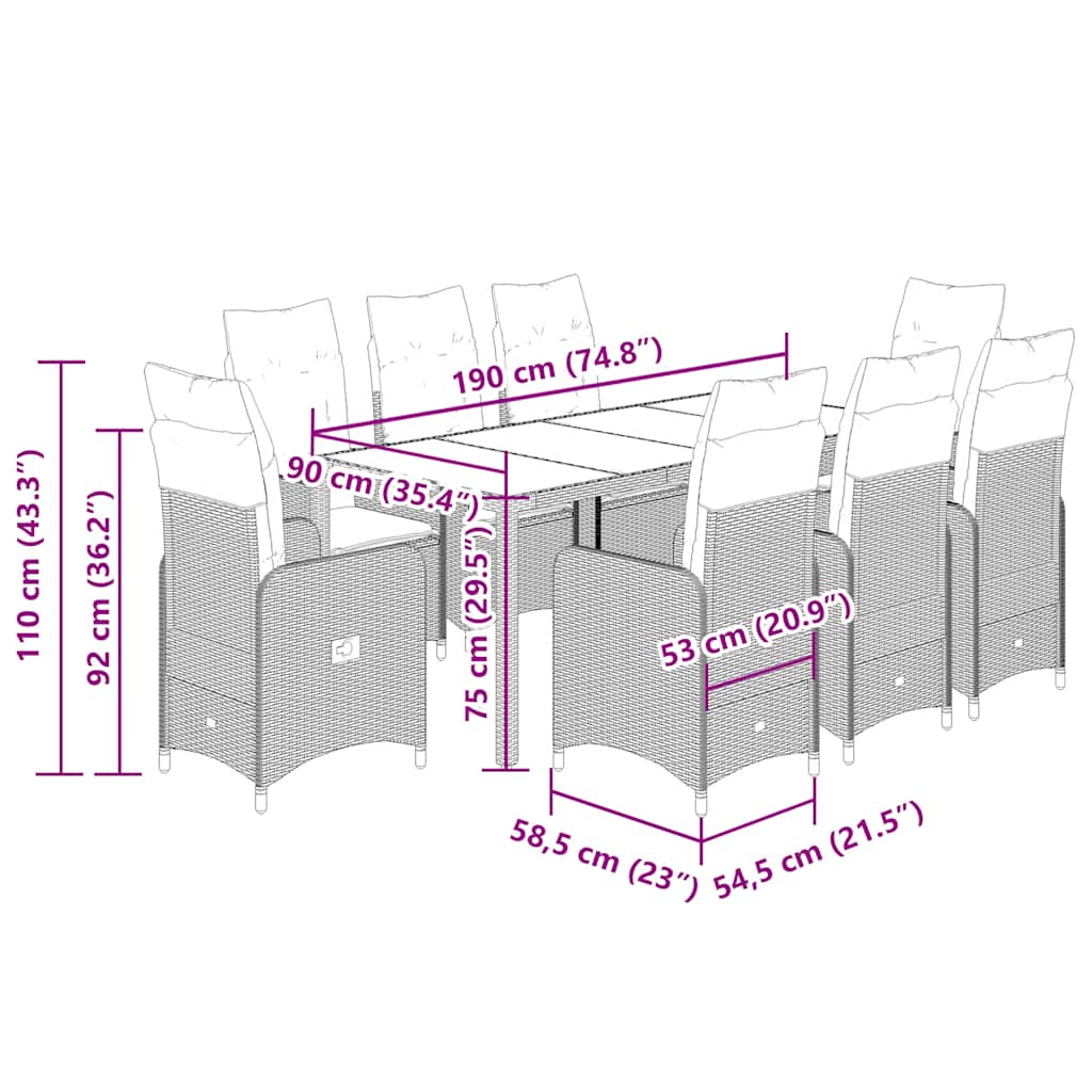 9-delige Bistroset met kussens poly rattan beige is nu te koop bij PeponiXL, paradijselijk wonen!