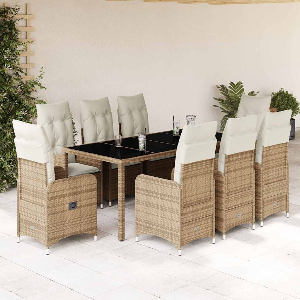 9-delige Bistroset met kussens poly rattan beige is nu te koop bij PeponiXL, paradijselijk wonen!
