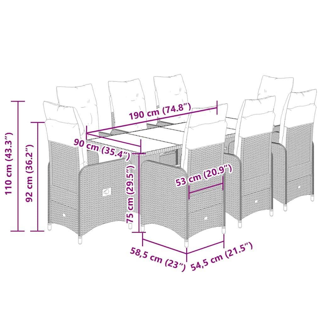 9-delige Bistroset met kussens poly rattan beige is nu te koop bij PeponiXL, paradijselijk wonen!