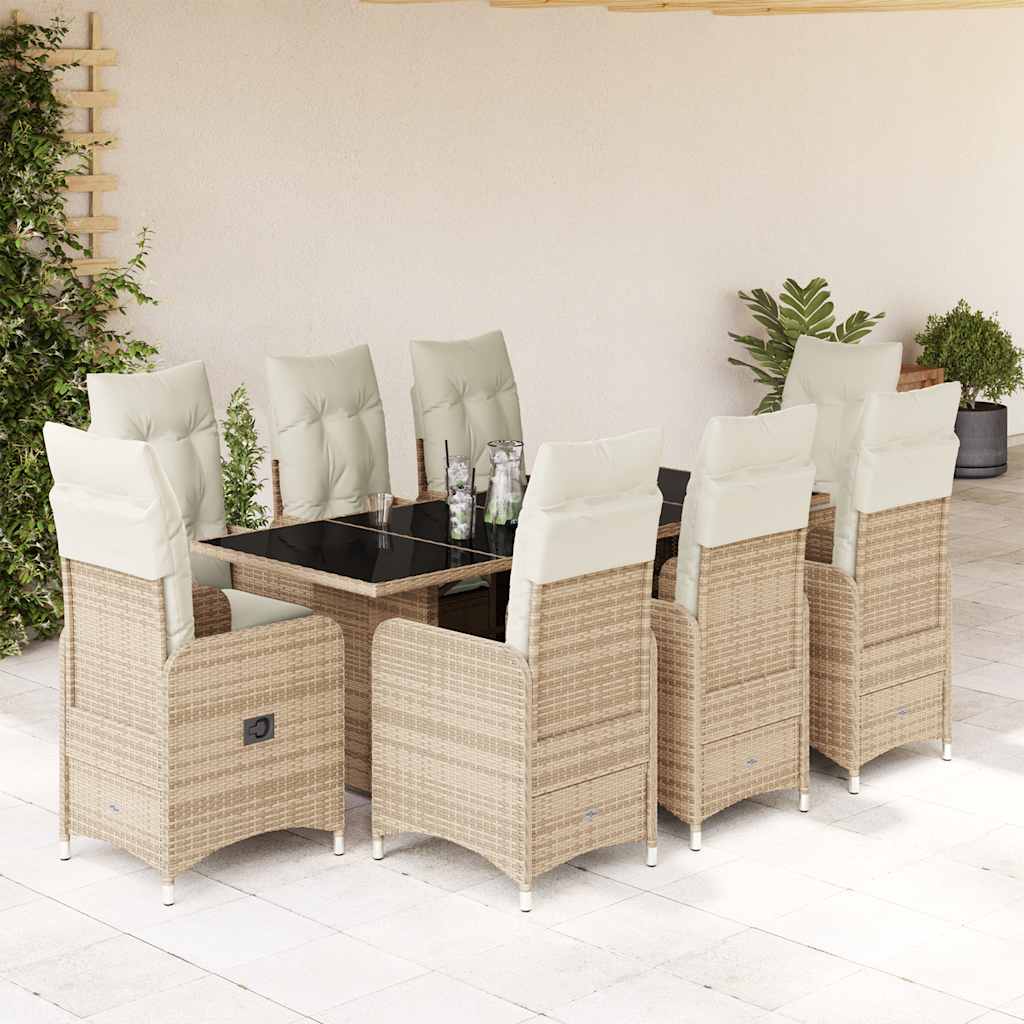 9-delige Bistroset met kussens poly rattan beige is nu te koop bij PeponiXL, paradijselijk wonen!