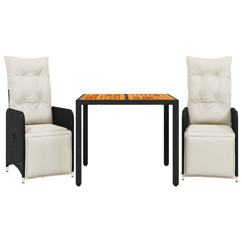 3-delige Bistroset met kussens poly rattan zwart is nu te koop bij PeponiXL, paradijselijk wonen!