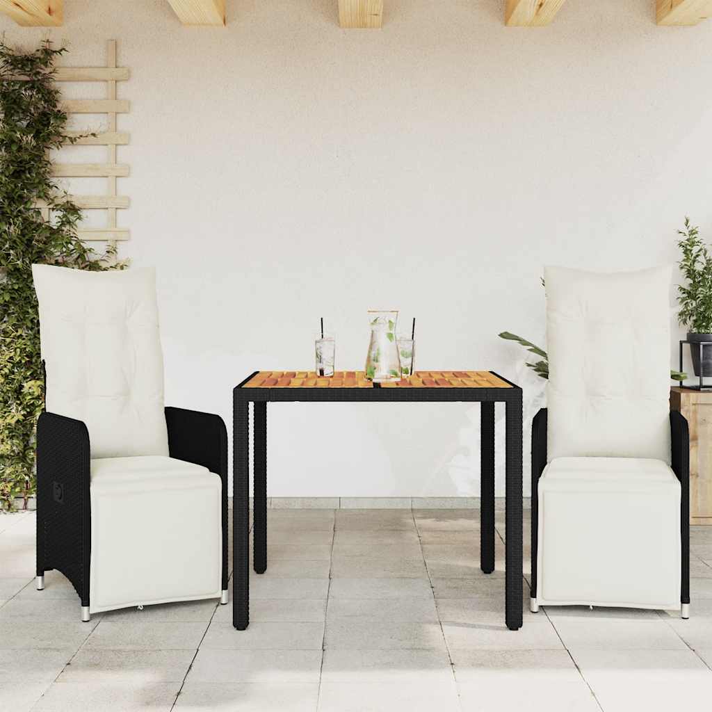 3-delige Bistroset met kussens poly rattan zwart is nu te koop bij PeponiXL, paradijselijk wonen!