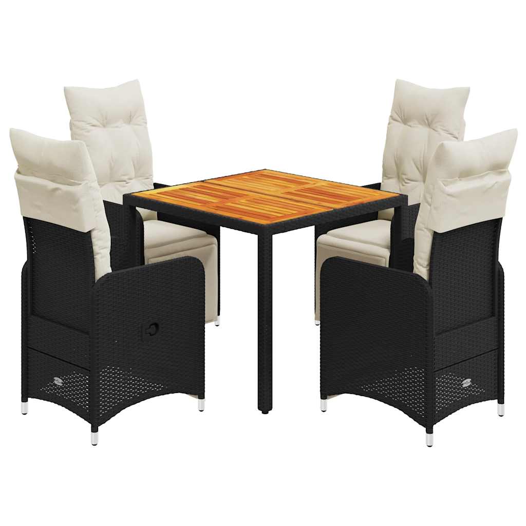 5-delige Bistroset met kussens poly rattan zwart is nu te koop bij PeponiXL, paradijselijk wonen!