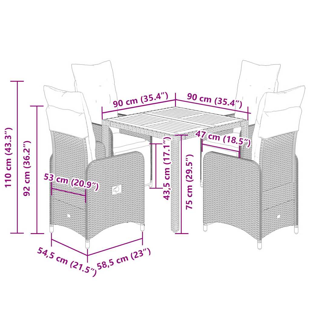 5-delige Bistroset met kussens poly rattan zwart is nu te koop bij PeponiXL, paradijselijk wonen!