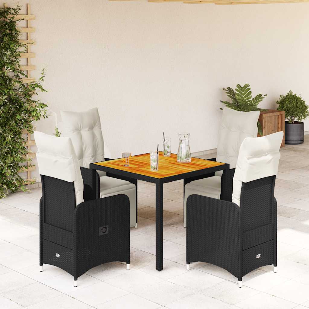 5-delige Bistroset met kussens poly rattan zwart is nu te koop bij PeponiXL, paradijselijk wonen!