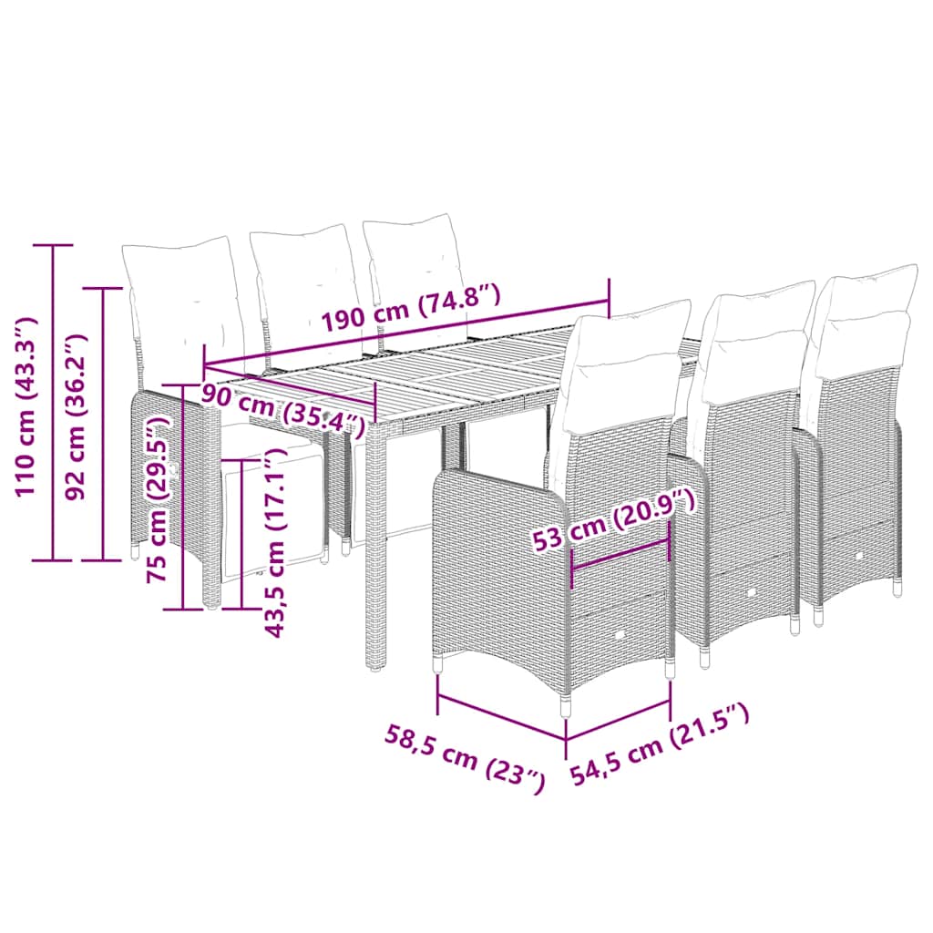 7-delige Bistroset met kussens poly rattan zwart is nu te koop bij PeponiXL, paradijselijk wonen!
