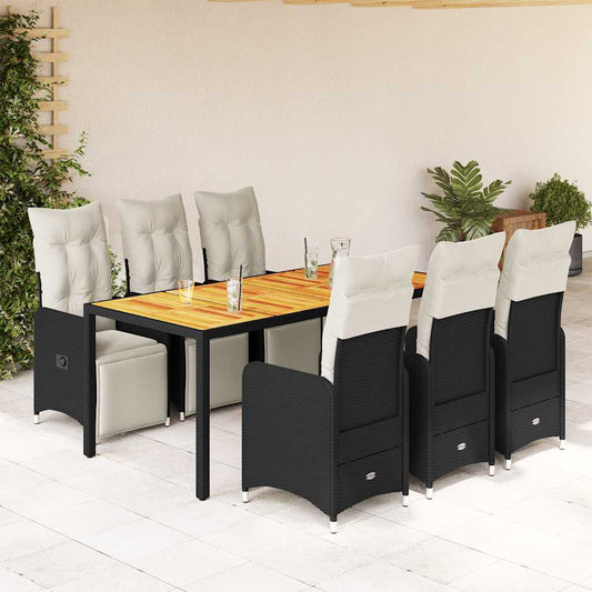 7-delige Bistroset met kussens poly rattan zwart is nu te koop bij PeponiXL, paradijselijk wonen!