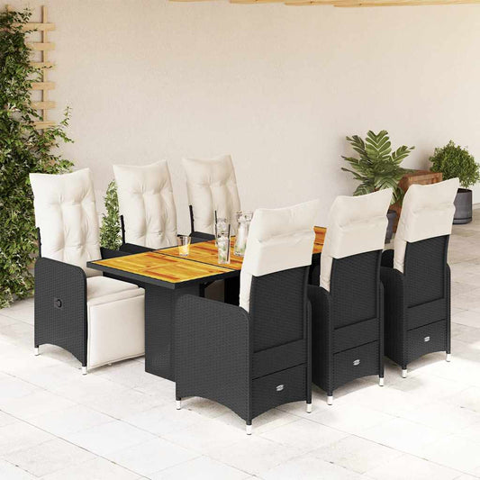7-delige Bistroset met kussens poly rattan zwart is nu te koop bij PeponiXL, paradijselijk wonen!