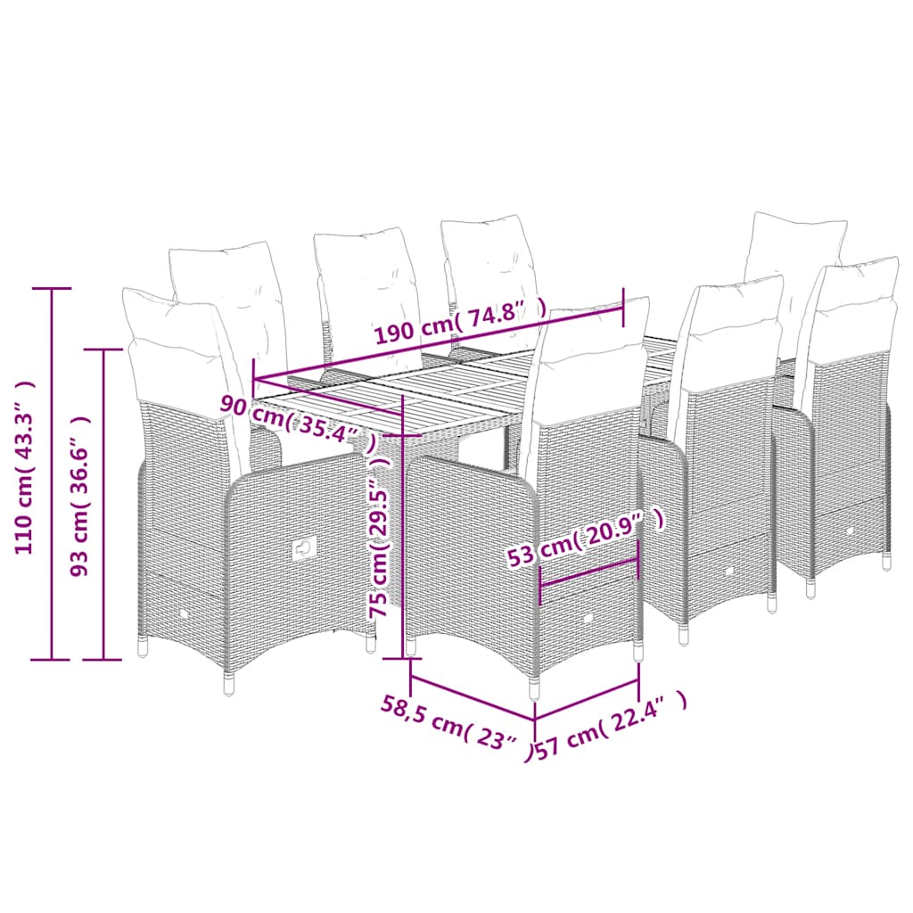 9-delige Bistroset met kussens poly rattan zwart is nu te koop bij PeponiXL, paradijselijk wonen!
