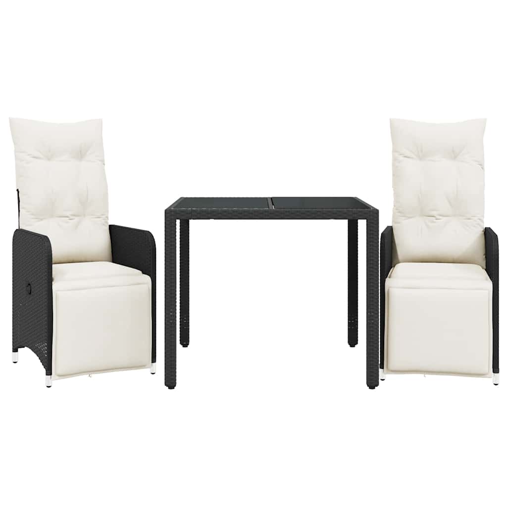 3-delige Bistroset met kussens poly rattan zwart is nu te koop bij PeponiXL, paradijselijk wonen!