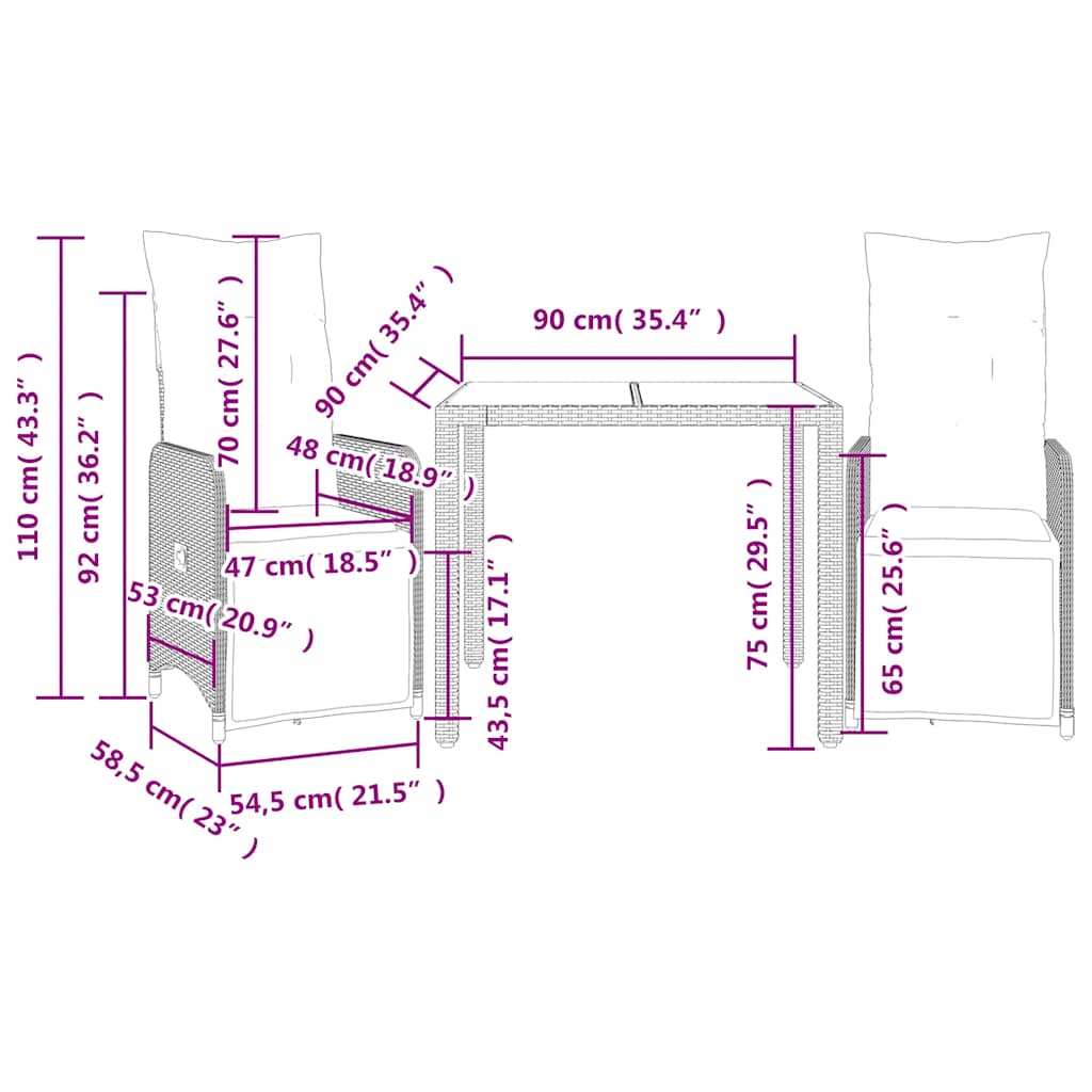 3-delige Bistroset met kussens poly rattan zwart is nu te koop bij PeponiXL, paradijselijk wonen!