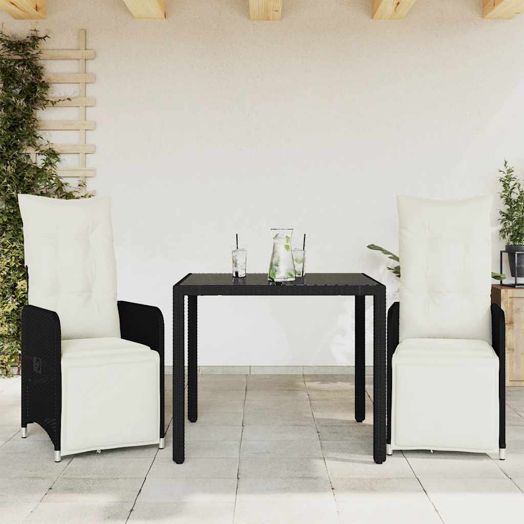 3-delige Bistroset met kussens poly rattan zwart is nu te koop bij PeponiXL, paradijselijk wonen!
