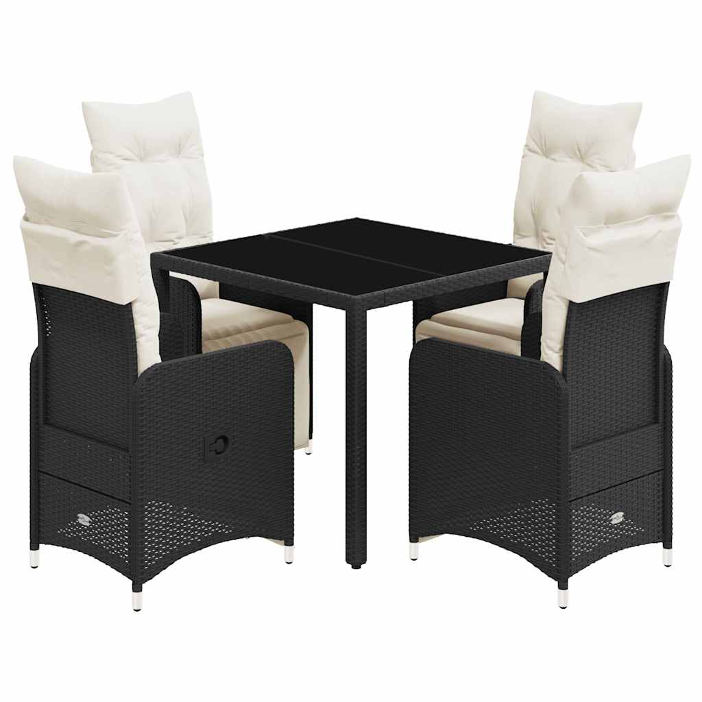 5-delige Bistroset met kussens poly rattan zwart is nu te koop bij PeponiXL, paradijselijk wonen!