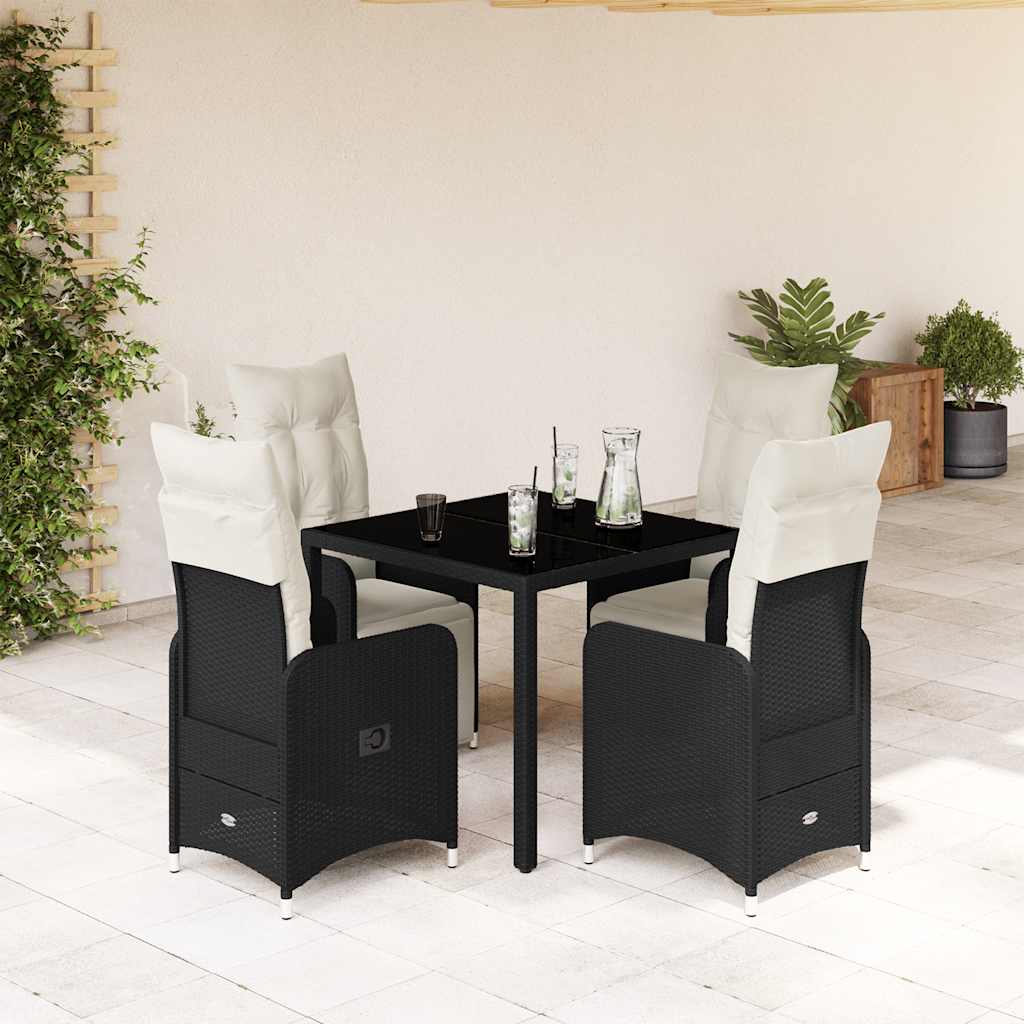 5-delige Bistroset met kussens poly rattan zwart is nu te koop bij PeponiXL, paradijselijk wonen!