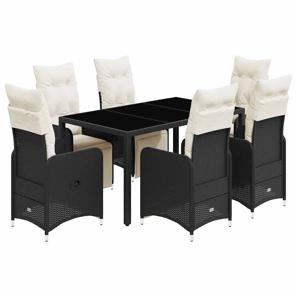 7-delige Bistroset met kussens poly rattan zwart is nu te koop bij PeponiXL, paradijselijk wonen!