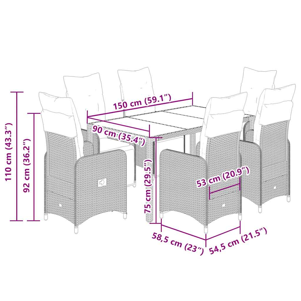 7-delige Bistroset met kussens poly rattan zwart is nu te koop bij PeponiXL, paradijselijk wonen!
