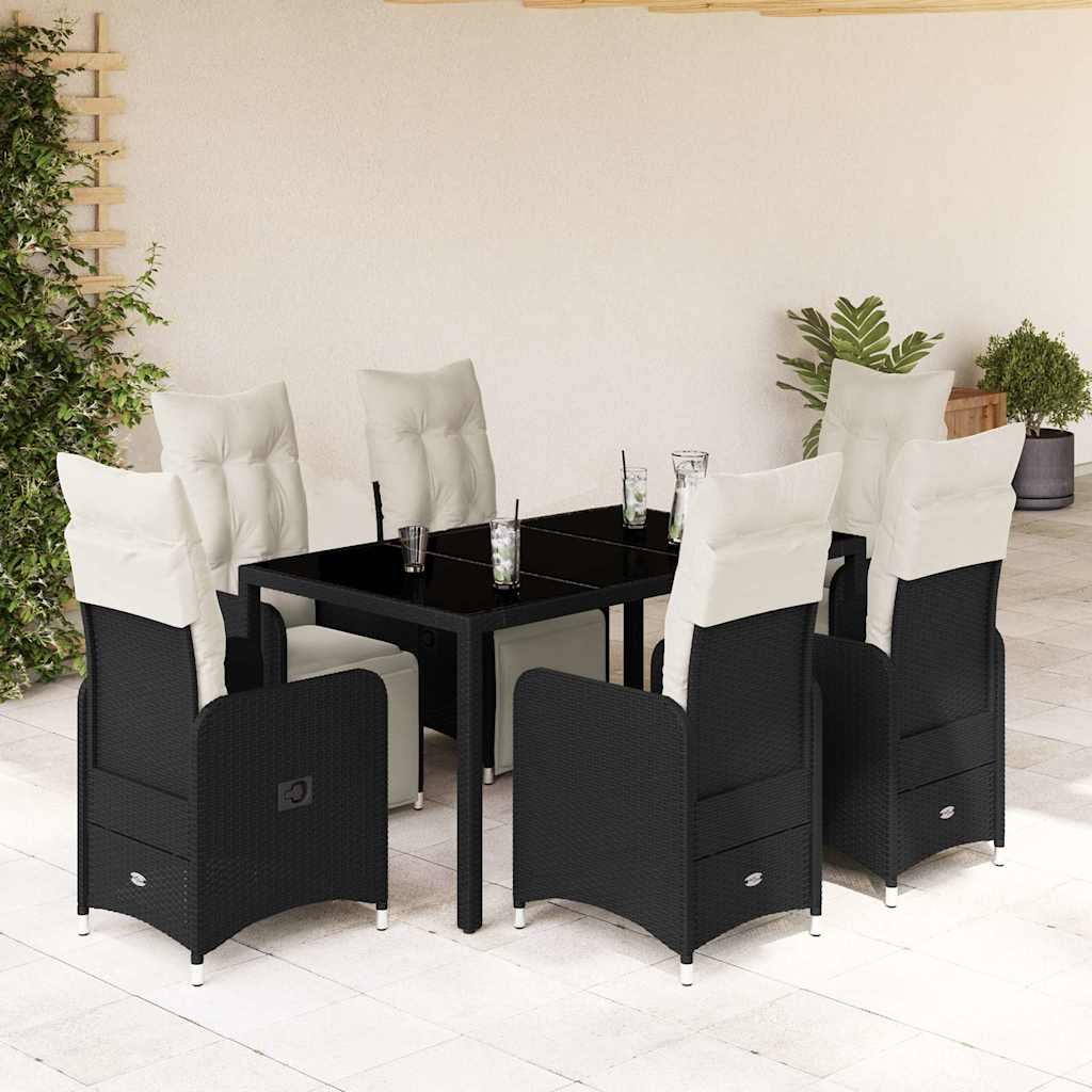 7-delige Bistroset met kussens poly rattan zwart is nu te koop bij PeponiXL, paradijselijk wonen!