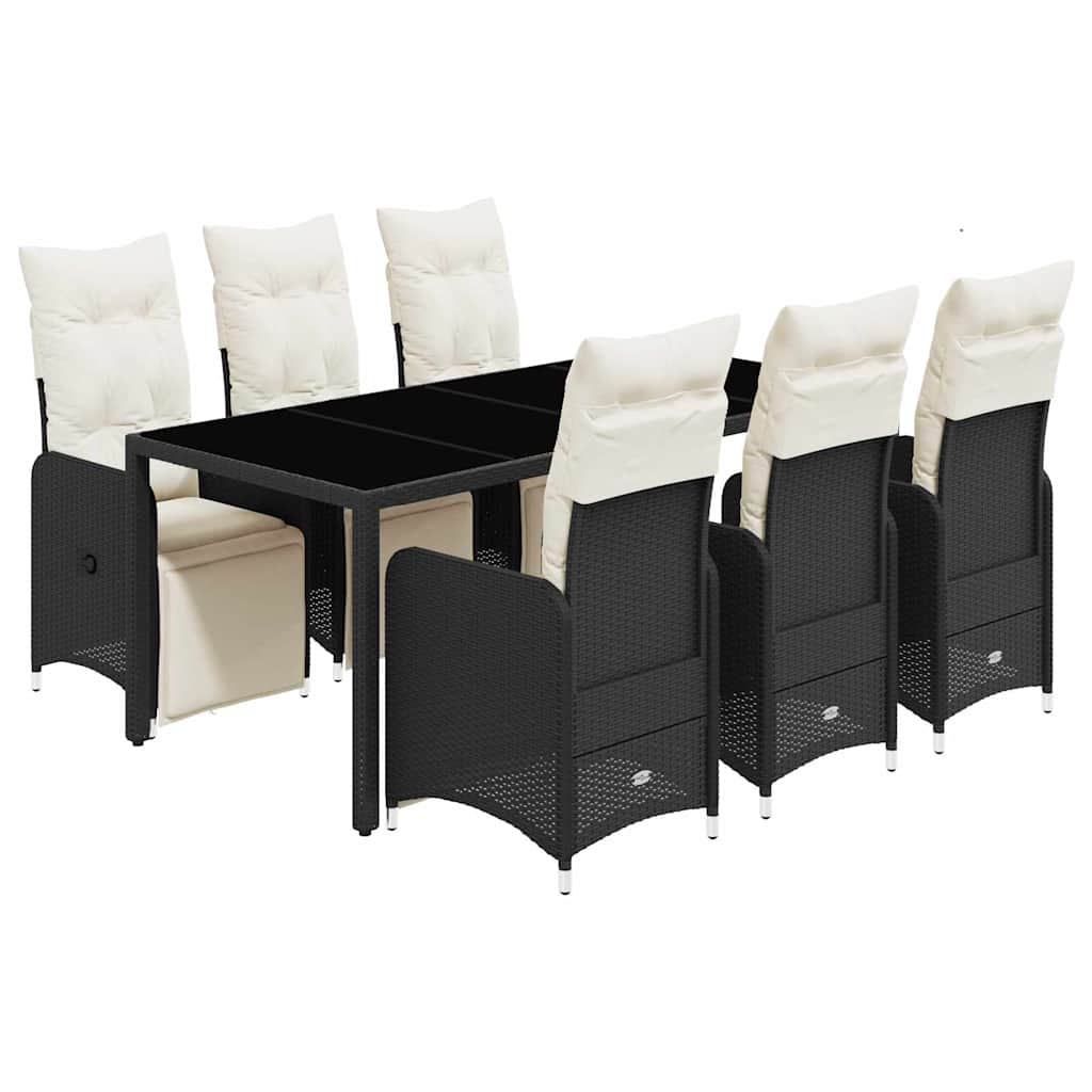 7-delige Bistroset met kussens poly rattan zwart is nu te koop bij PeponiXL, paradijselijk wonen!