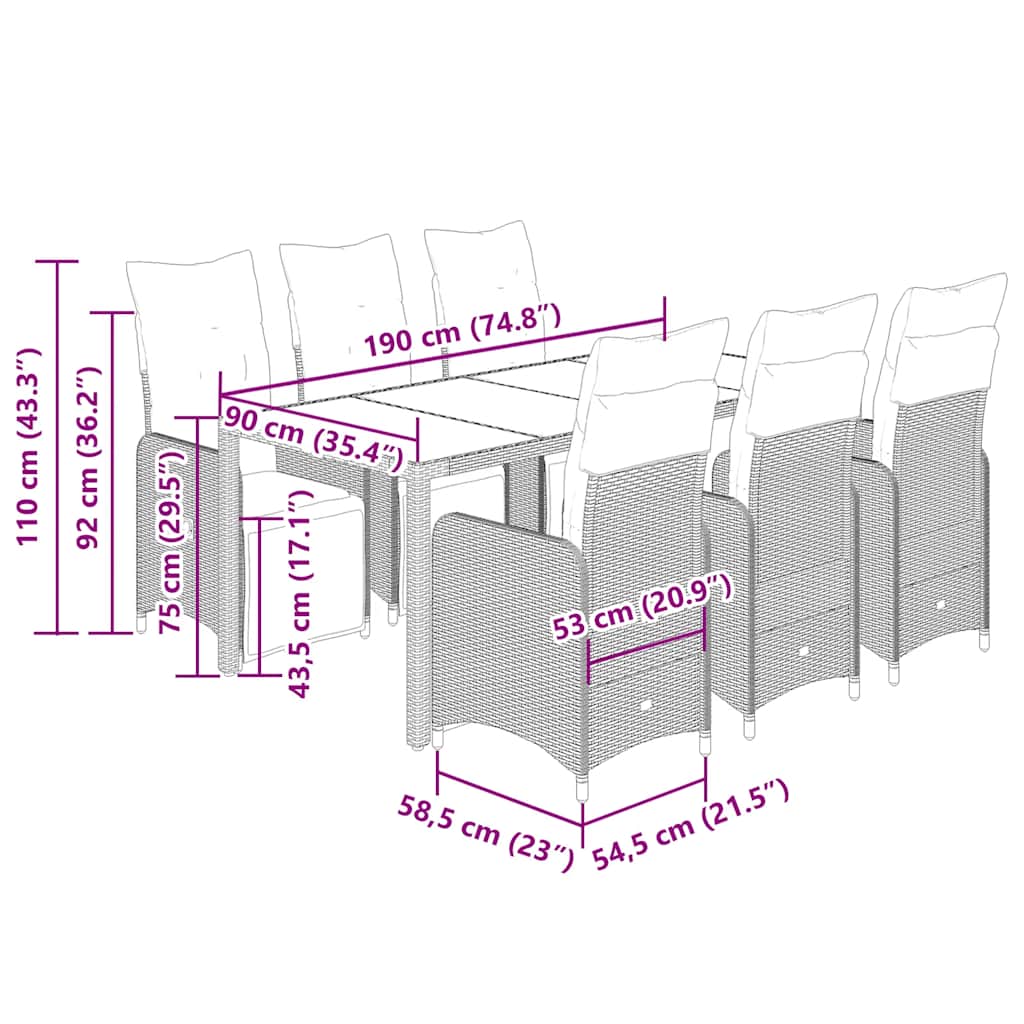 7-delige Bistroset met kussens poly rattan zwart is nu te koop bij PeponiXL, paradijselijk wonen!