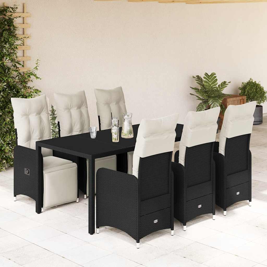 7-delige Bistroset met kussens poly rattan zwart is nu te koop bij PeponiXL, paradijselijk wonen!